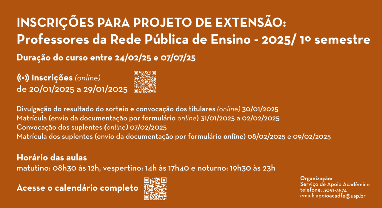 Inscrições para Projeto de Extensão: Professores da Rede Pública de Ensino – 2025/ 1º semestre