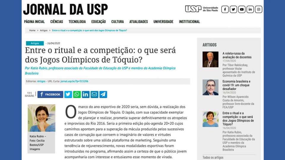 Katia Rubio fala ao Jornal da USP – Entre o ritual e a competição: o que será dos Jogos Olímpicos de Tóquio?