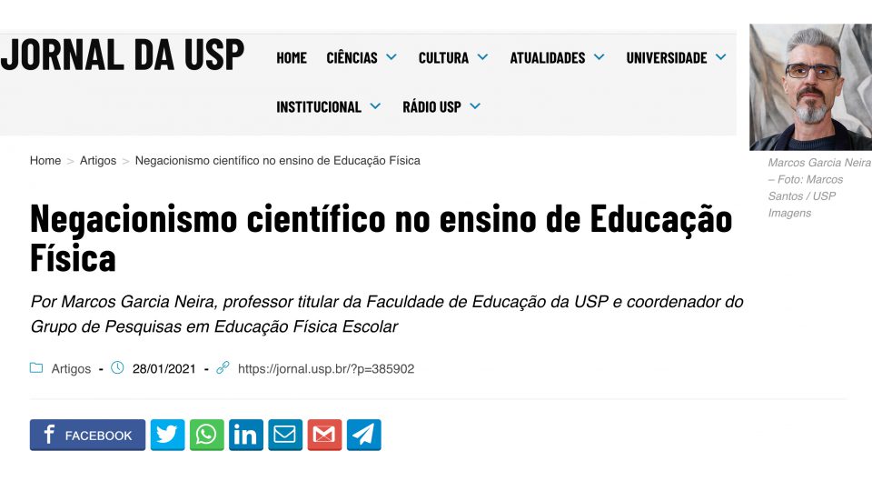 Marcos Garcia Neira fala sobre negacionismo científico no ensino de Educação Física ao Jornal da USP