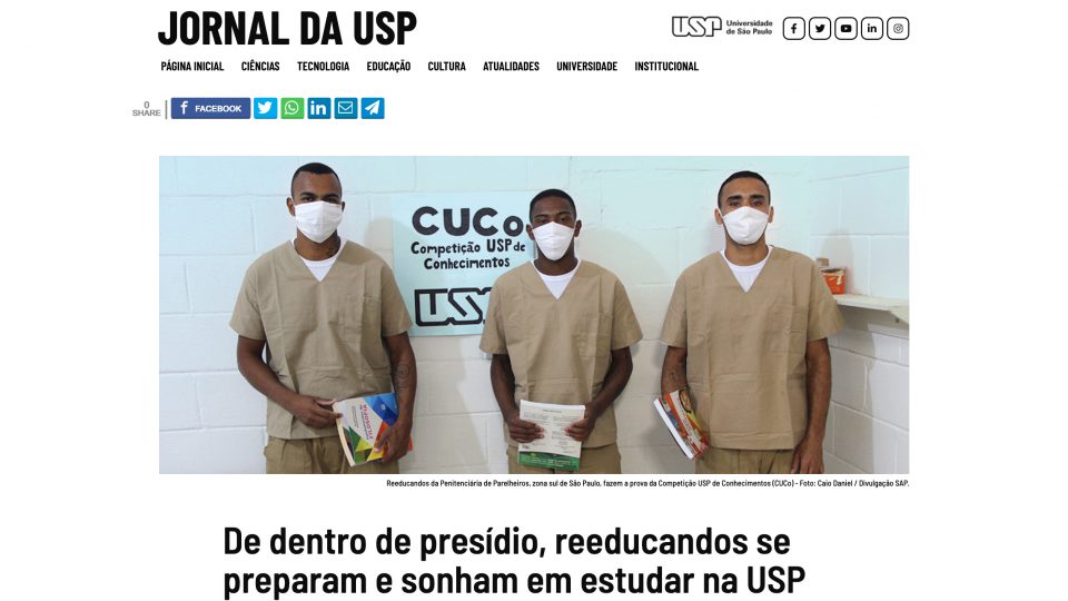 Matéria do Jornal da USP com o Prof. Roberto da Silva conta sobre a experiência de estudar dentro da prisão e como isso motivou reeducandos a participarem da Competição USP de Conhecimentos.